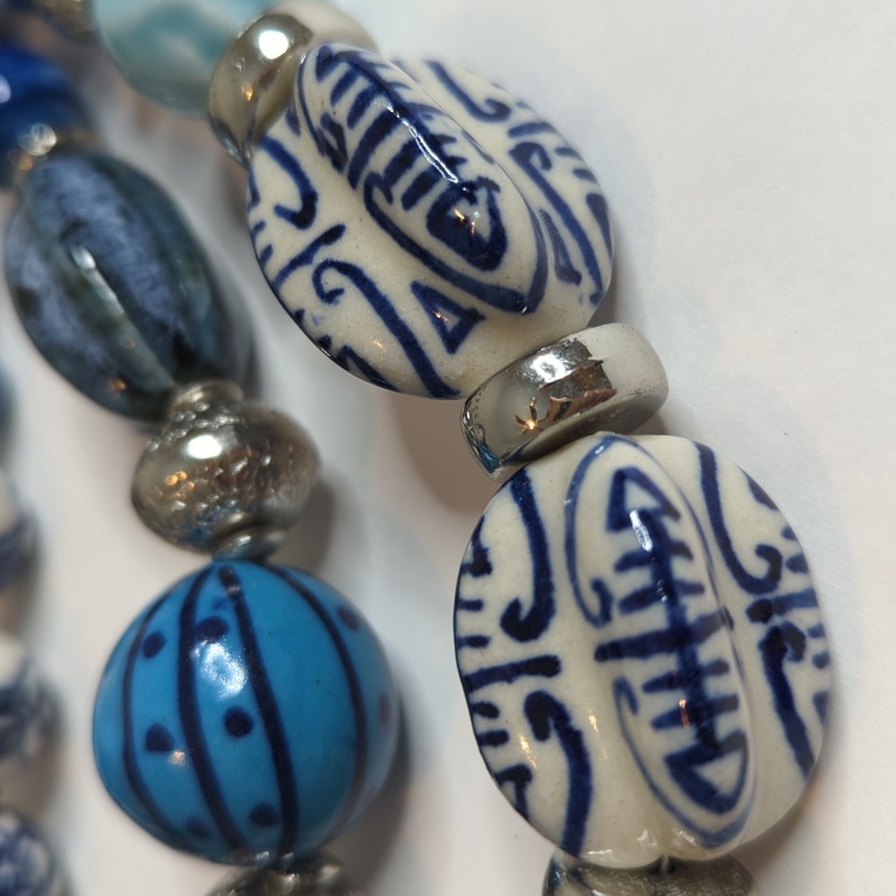 Handcrafted Blue Bead Statement Necklace - Picture 10 of 13